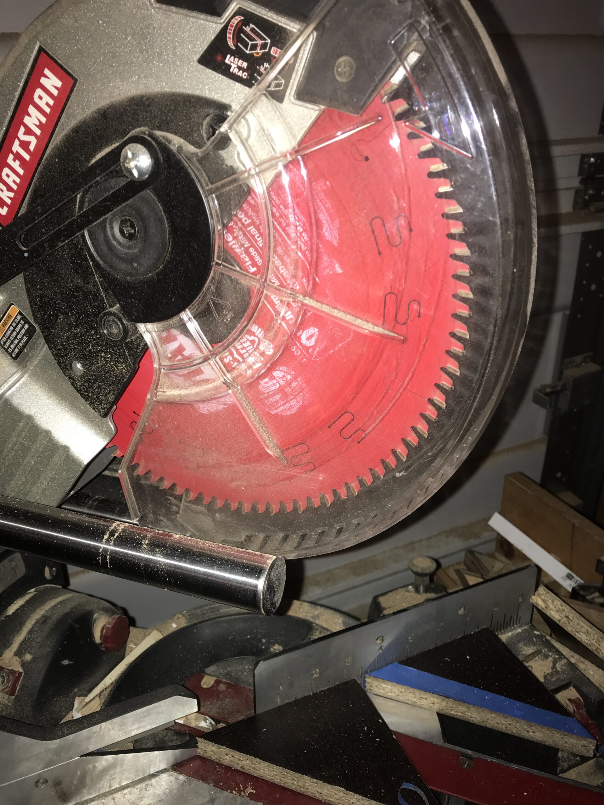 Circular saw blade mounted on a miter saw