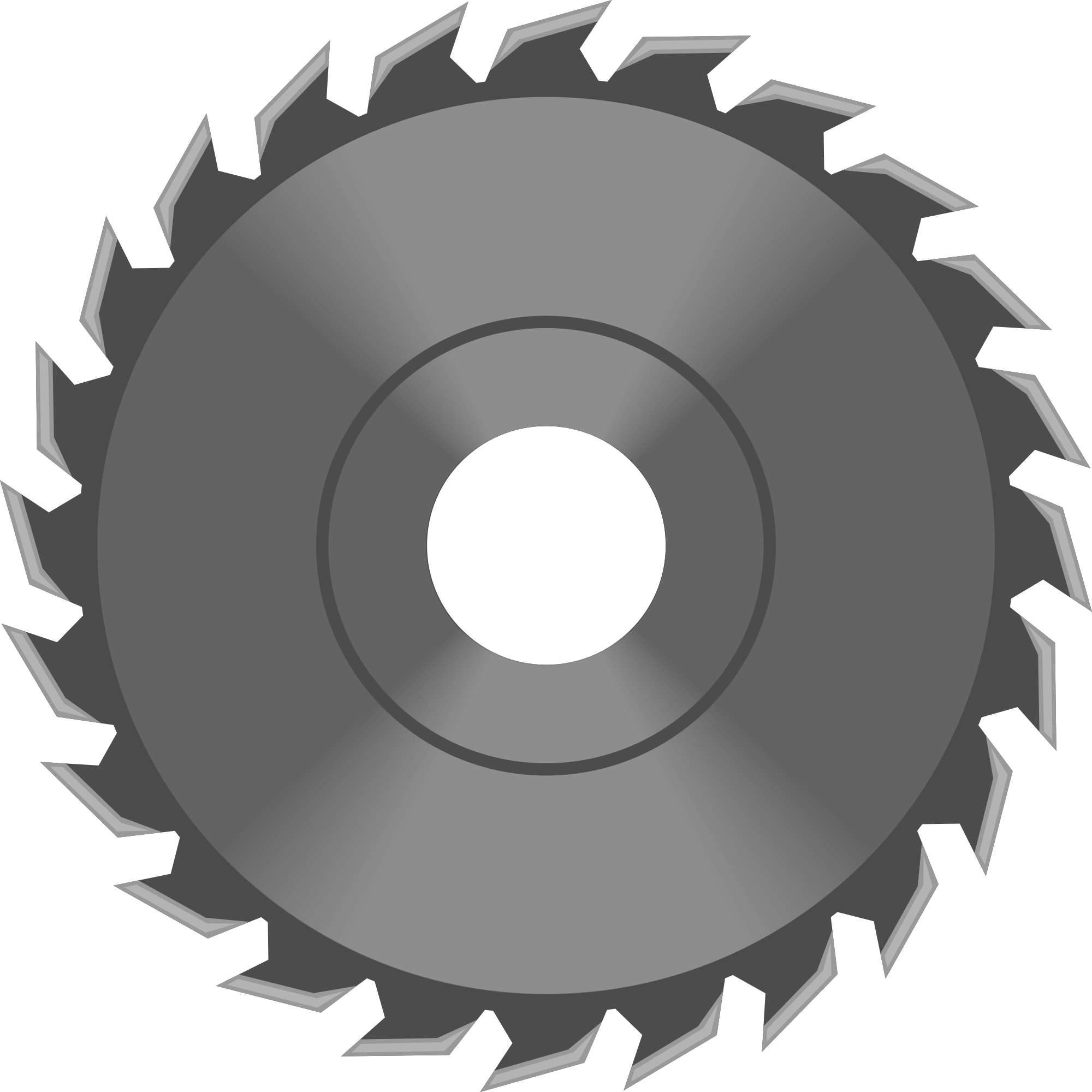 Circular saw blade used to cut wood, showing the toothed disc rather than the slot left in a board